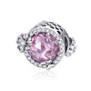 Pink Ball with Flower& Butterfly 925 Sterling Silver Glass Bead Charm - jolics