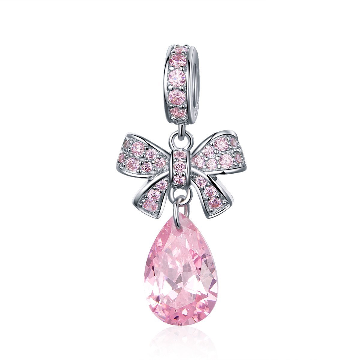 Pink Bowknot 925 Sterling Silver Dangle Charm - jolics