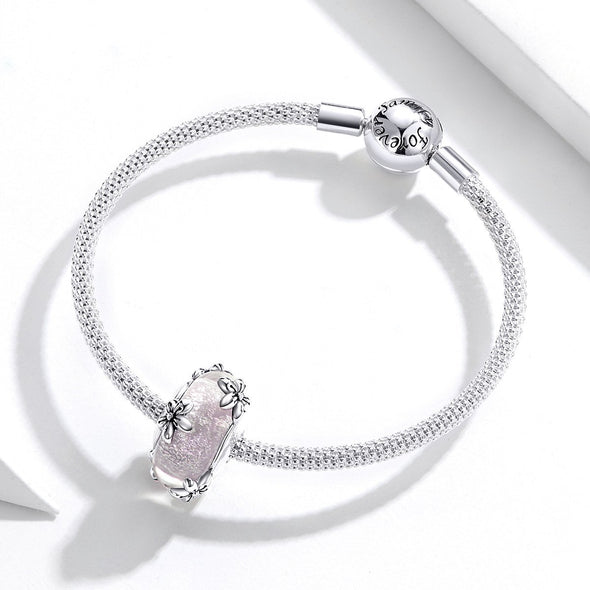 Pink Sakura 925 Sterling Silver Glass Bead Charm - jolics