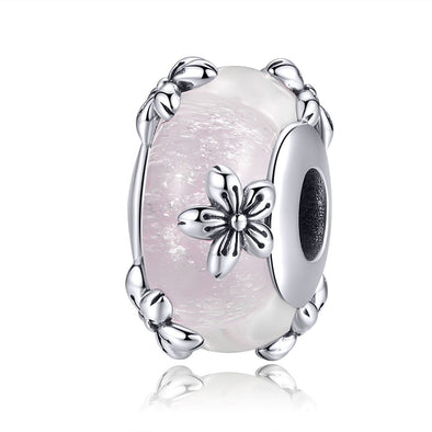 Pink Sakura 925 Sterling Silver Glass Bead Charm - jolics