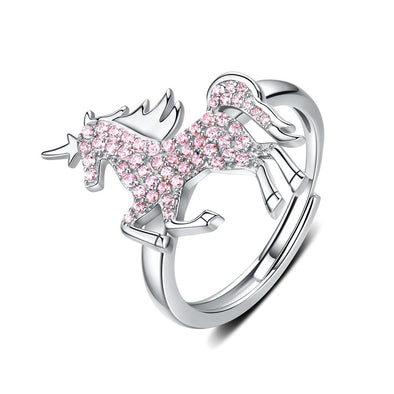 Pink Unicorn 925 Sterling Silver Open Ring - jolics