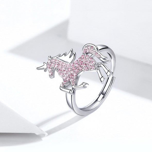 Pink Unicorn 925 Sterling Silver Open Ring - jolics
