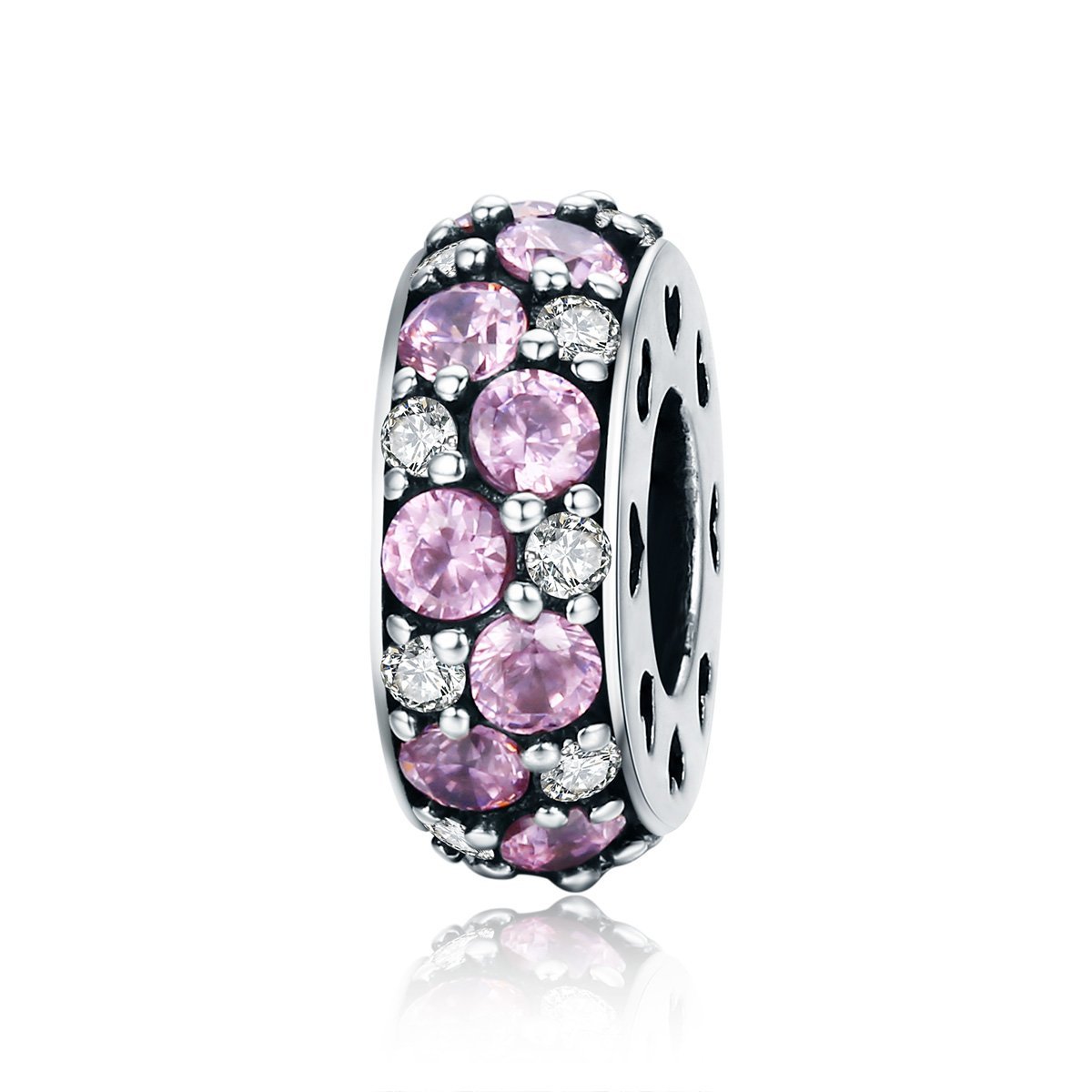 Pink & White 925 Sterling Silver Pavé Charm - jolics