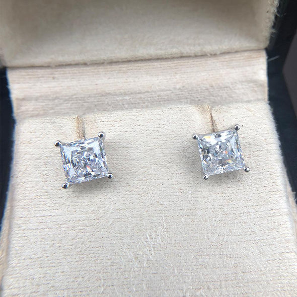 Princess Cut 925 Sterling Silver Stud Earrings - jolics
