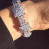 Princess Cut Double Halo 925 Sterling Silver Chain Bracelet - jolics