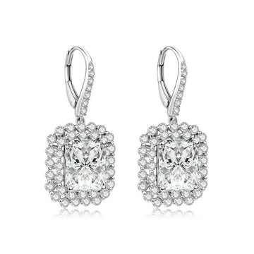 Princess Cut Double Halo Silver Earrings - jolics