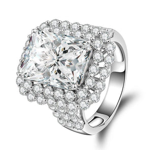 Princess Cut Double Halo Triple Row Stone Engagement Ring - jolics