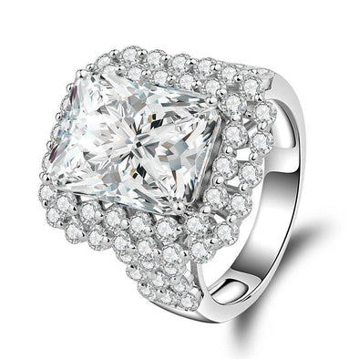 Princess Cut Double Halo Triple Row Stone Engagement Ring - jolics
