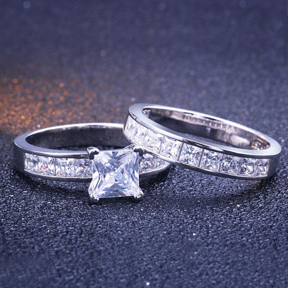 Princess Cut Half Eternity Ring Set - jolics