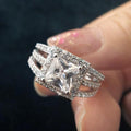 Princess Cut Halo Triple Row Stone Split Ring - jolics