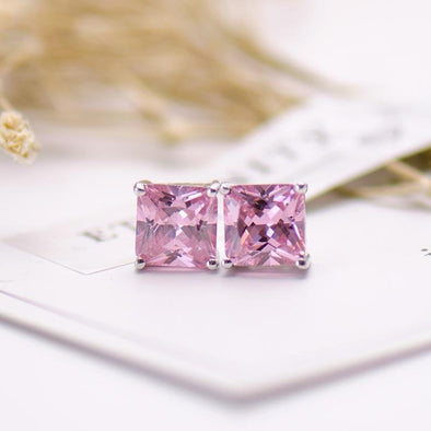 Princess Cut Pink Stone Earrings - jolics