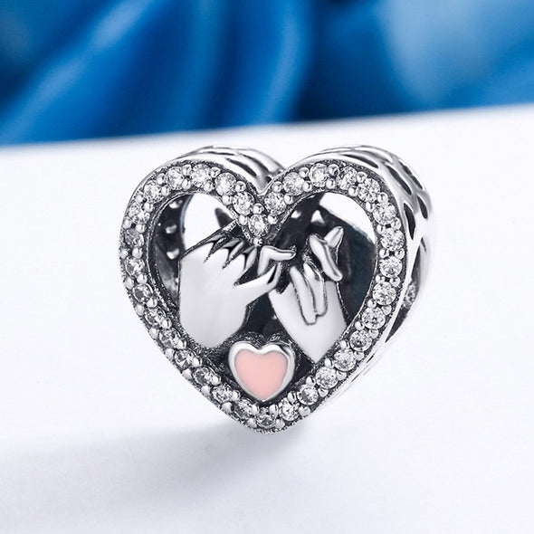Promise-Heart Shape 925 Sterling Silver Bead Charm - jolics