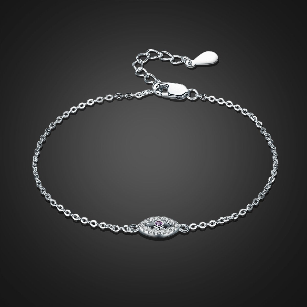 Purple Eye 925 Sterling Silver Adjustable Bracelet - jolics