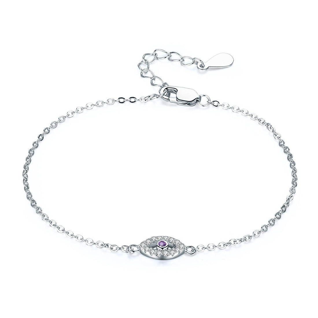 Purple Eye 925 Sterling Silver Adjustable Bracelet - jolics