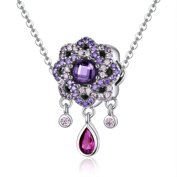 Purple Flower 925 Sterling Silver Dangle Charm - jolics