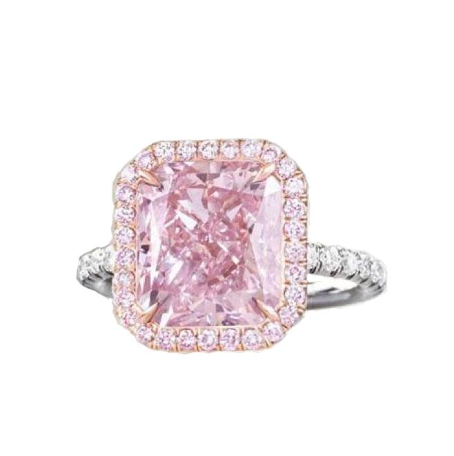 Radiant Cut Created Pink Halo Ring - jolics