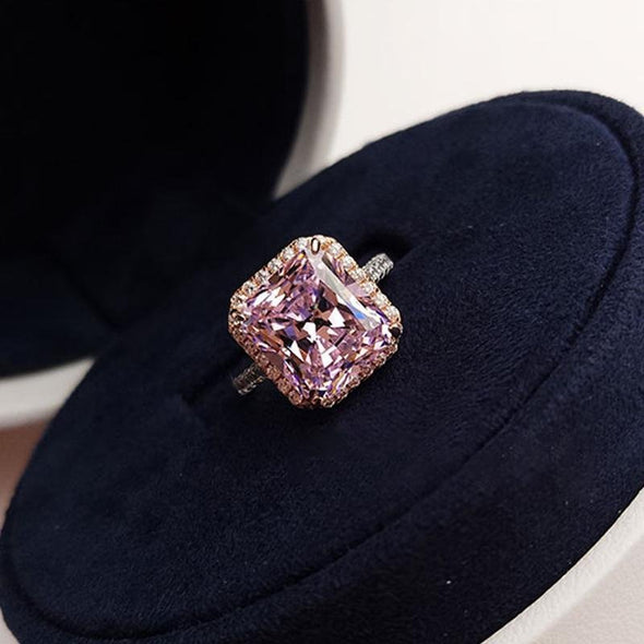 Radiant Cut Created Pink Halo Ring - jolics