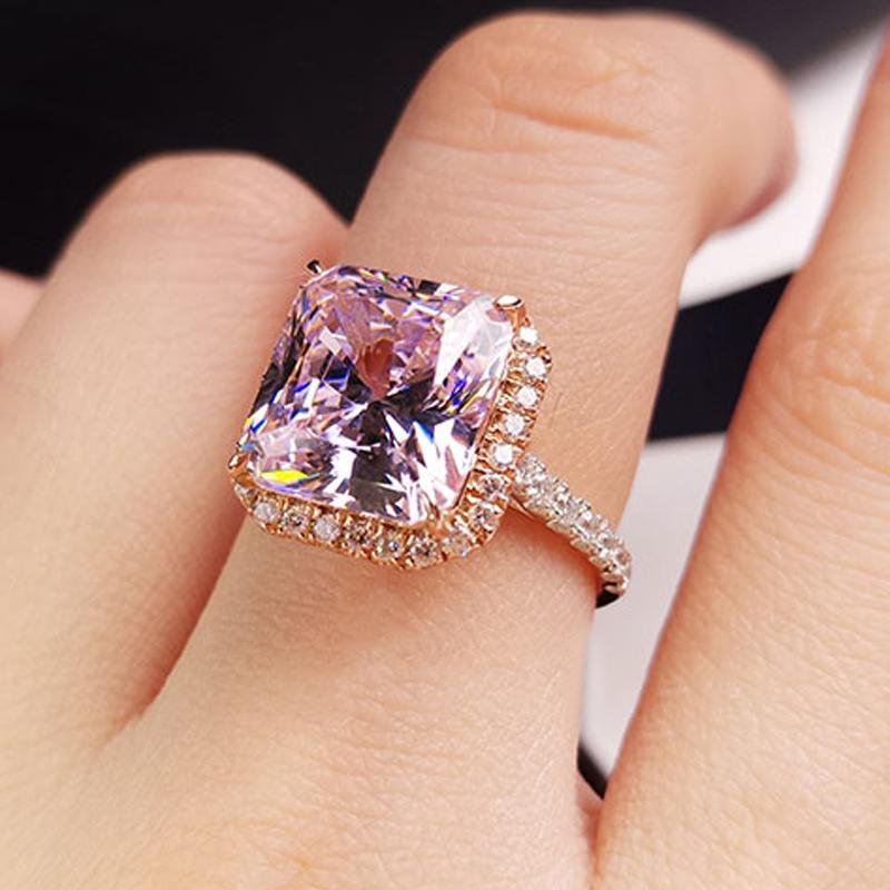 Radiant Cut Created Pink Halo Ring - jolics