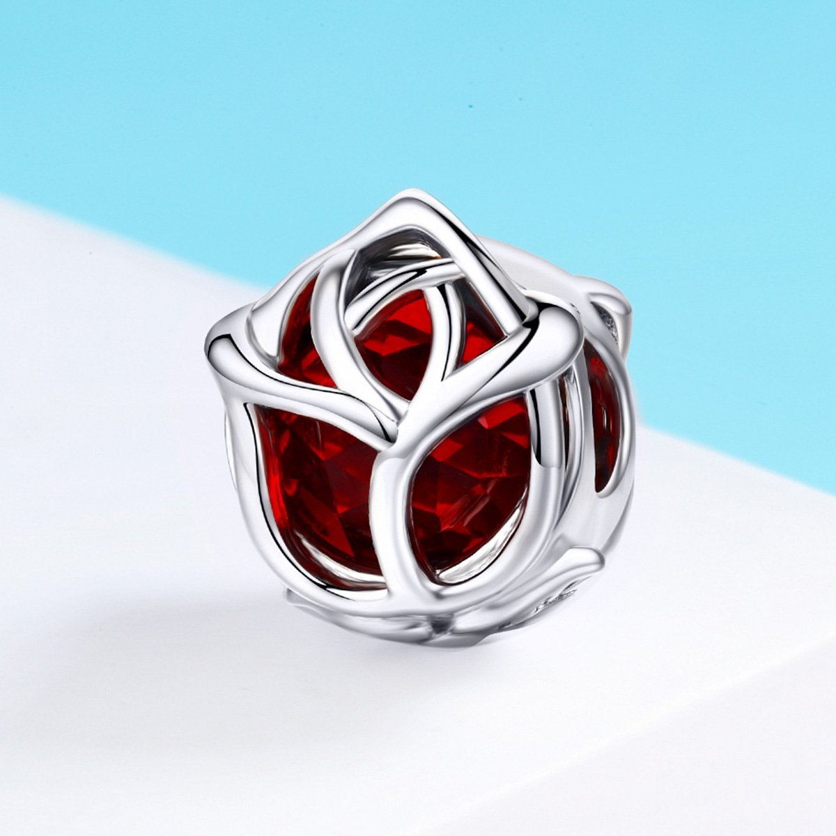 Red Rose 925 Sterling Silver Bead Charm - jolics