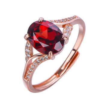 Red Stone Rose Gold Split Open Ring - jolics