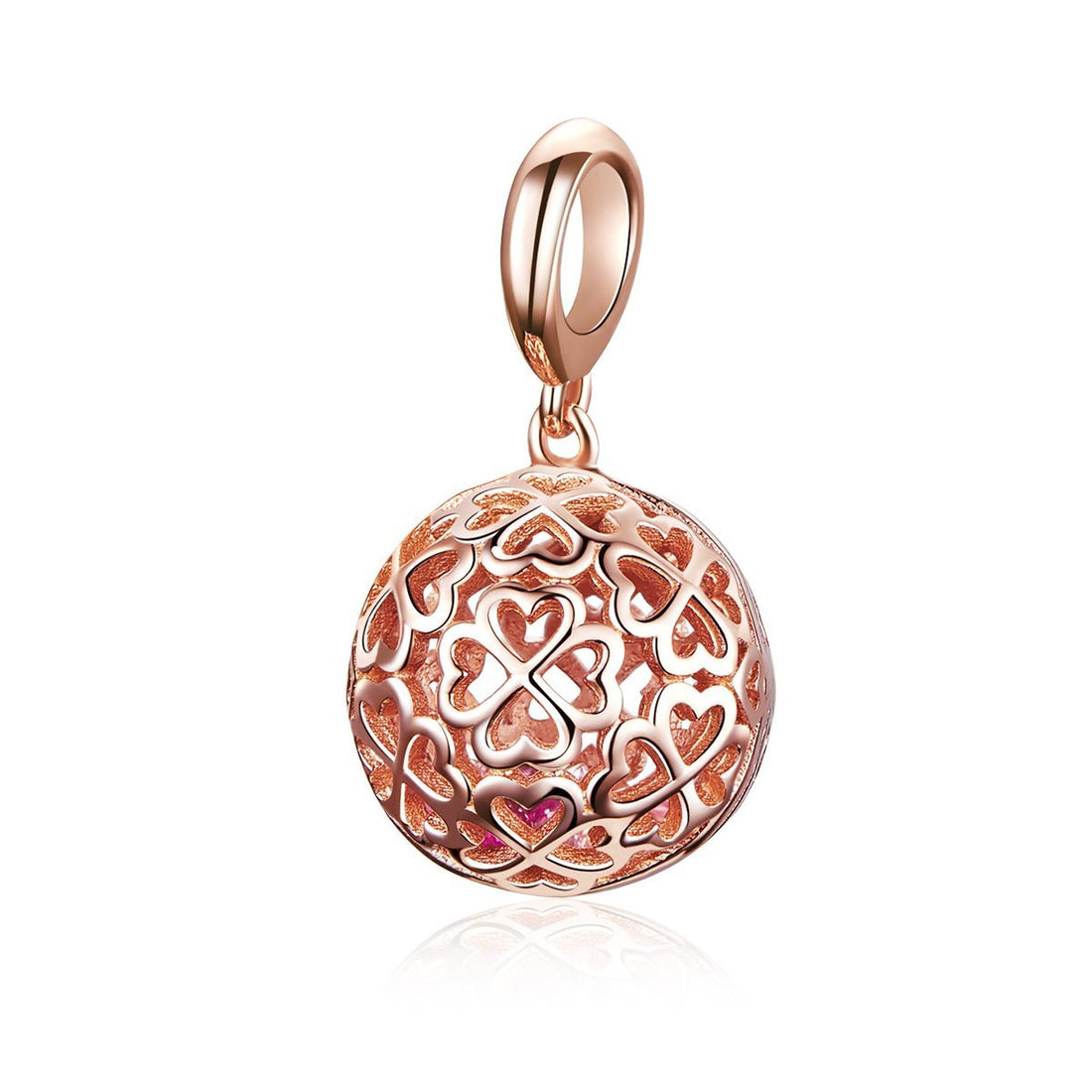 Rose Gold Clover Ball 925 Sterling Silver Dangle Charm - jolics