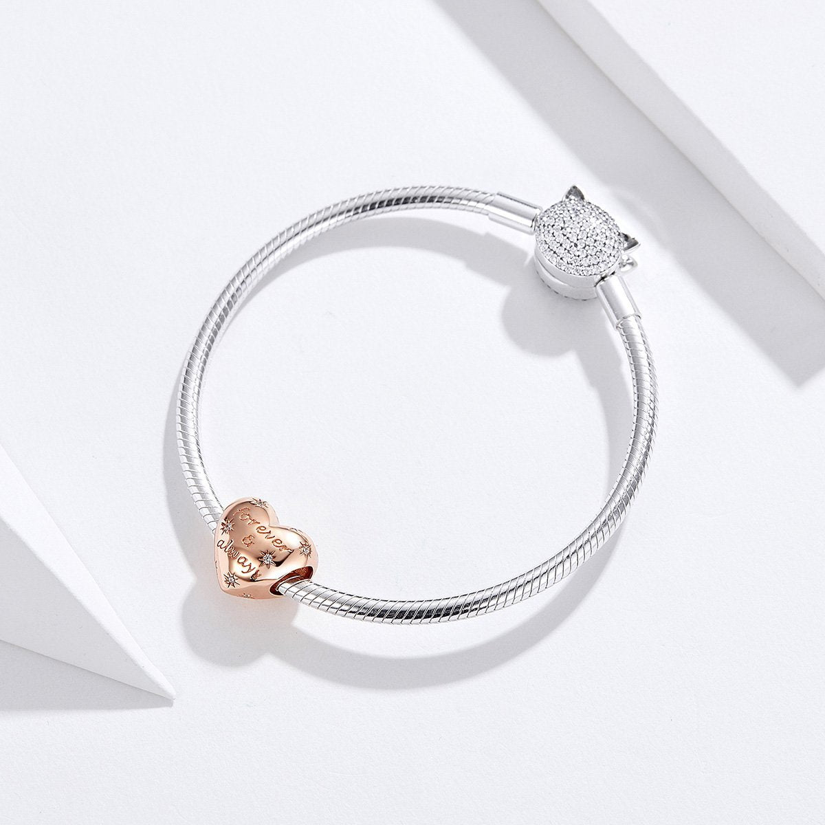 Rose Gold Forever & Always 925 Sterling Silver Bead Charm - jolics