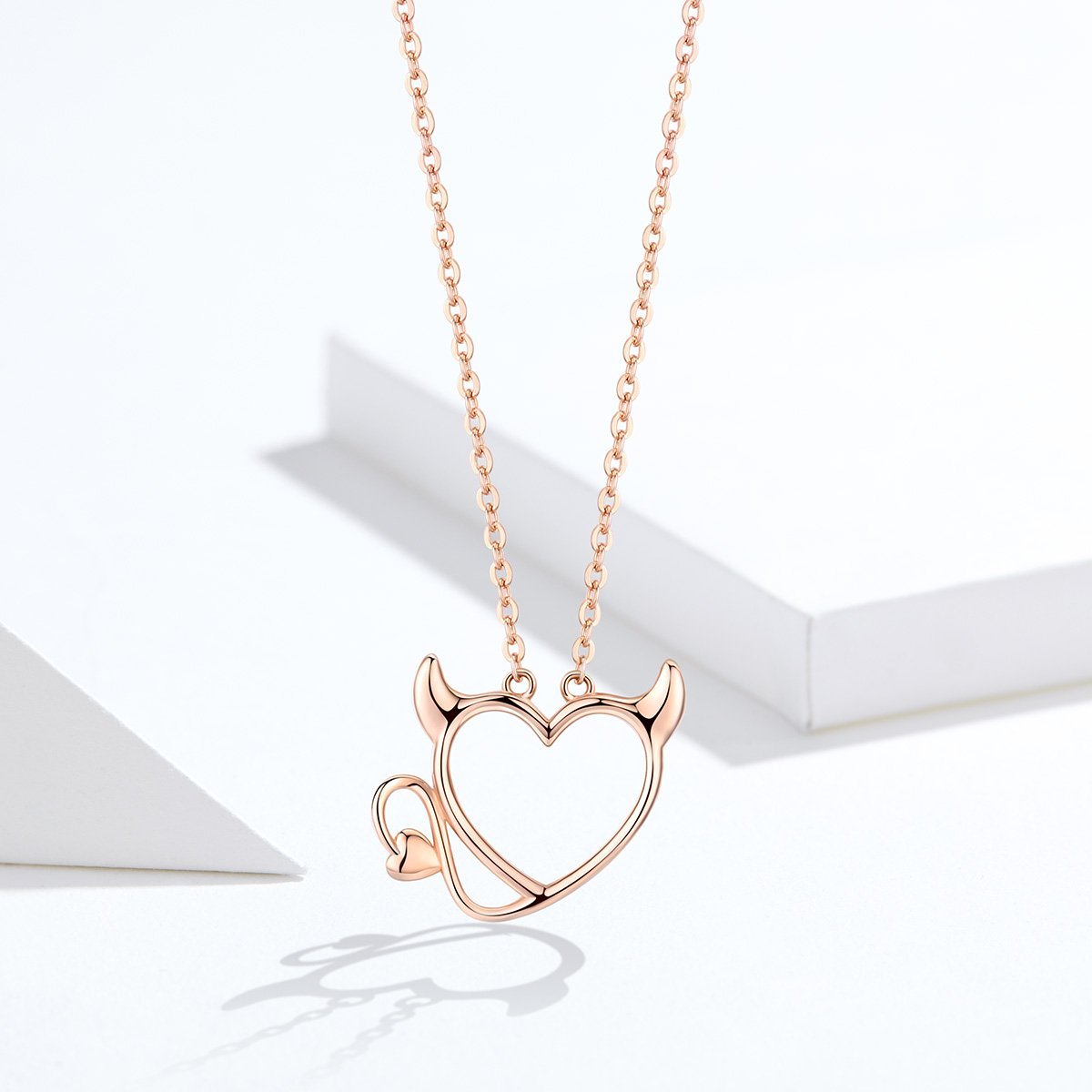 Rose Gold Heart Shape Demon 925 Sterling Silver Necklace - jolics