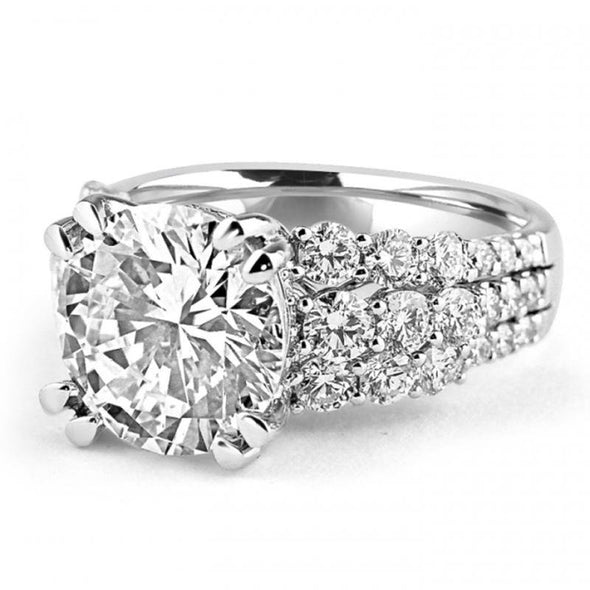 Round Cut 4.0 CT Solitaire Three-Row Sterling Silver Engagement Ring - jolics