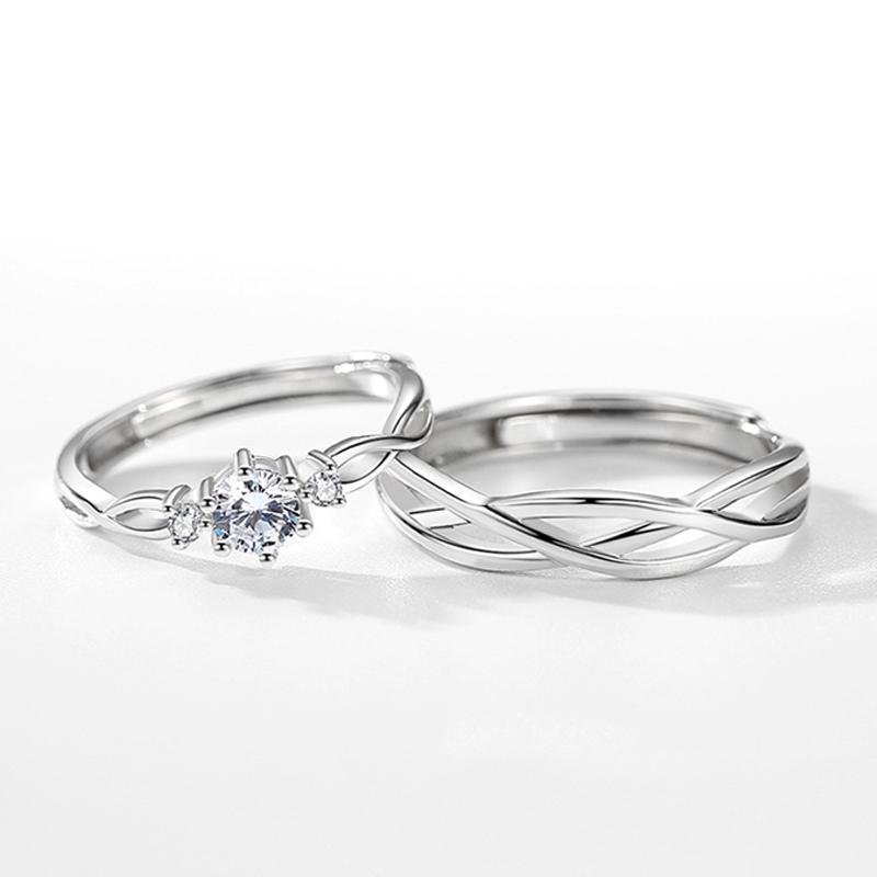 Round Cut Intertwined Couple Rings - jolics