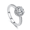Round Cut Moissanite Halo Four Prong Pave Sterling Silver Engagement Ring - jolics