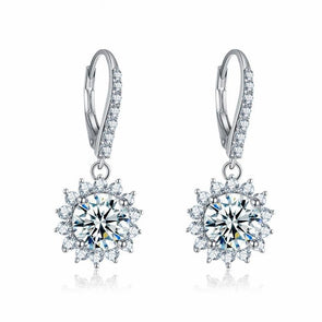 Round Flower Design Silver Earrings - jolics