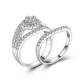 Round Halo Triple Row Split Silver Wedding Set - jolics