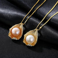 Shell Pearl Design 18K Gold Plated Pendant Chain Necklace - jolics