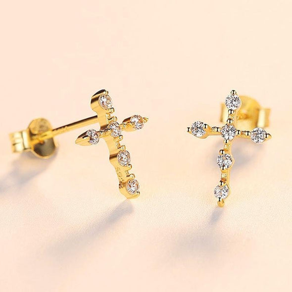 Simple Cross Earrings With Stones - jolics