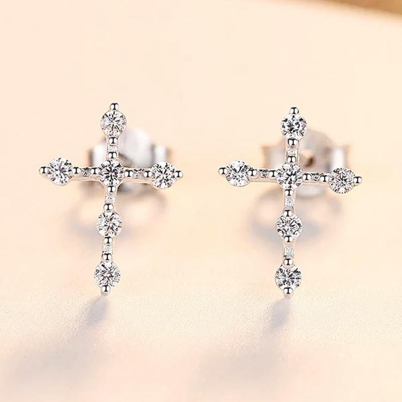 Simple Cross Earrings With Stones - jolics