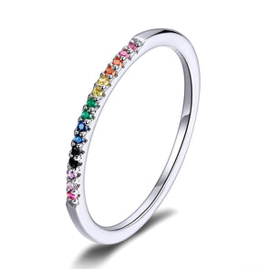 Simple Multi Color 925 Sterling Silver Stackable Ring - jolics
