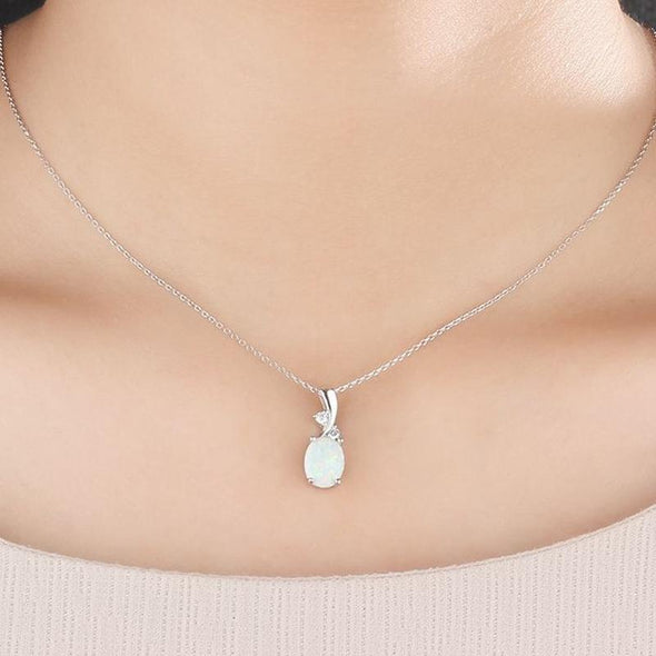 Simple Opal Oval Necklace - jolics