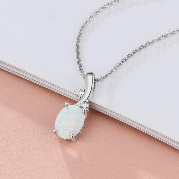 Simple Opal Oval Necklace - jolics