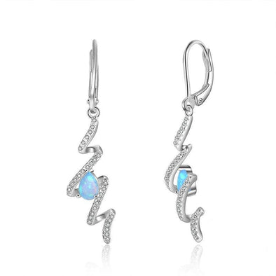 Simple Sea Wave Opal Inside Silver Drop Earrings - jolics