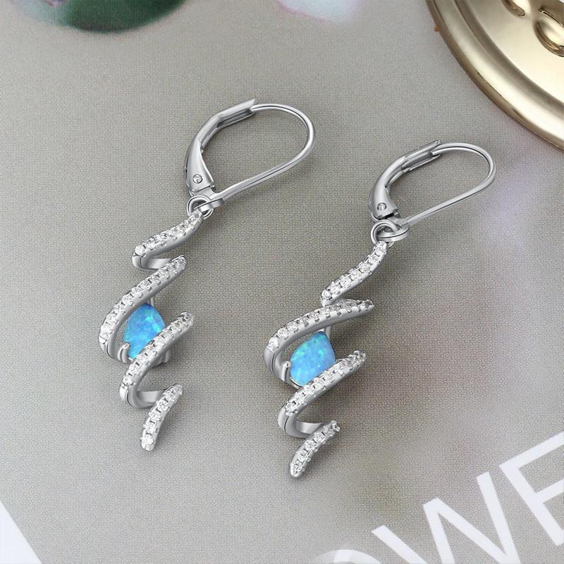 Simple Sea Wave Opal Inside Silver Drop Earrings - jolics