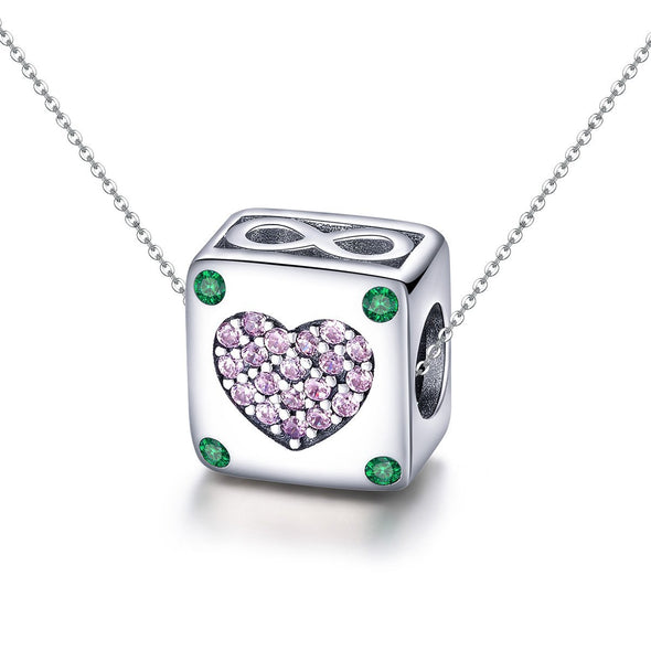 Square Sparkling Heart 925 Sterling Silver Bead Charm - jolics