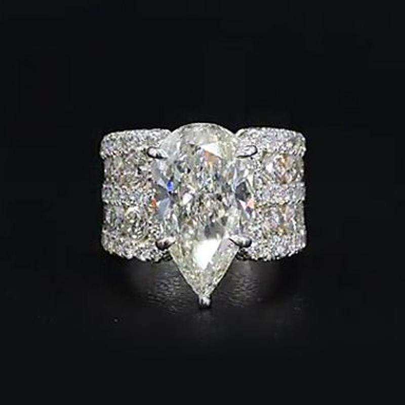 Stunning 13CT Pear Cut Lab-created Diamond Sterling Silver Ring in Widen Band Style - jolics