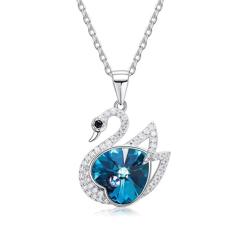 Swan Pendant Necklace With Heart Stone - jolics