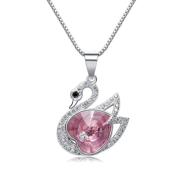 Swan Pendant Necklace With Heart Stone - jolics