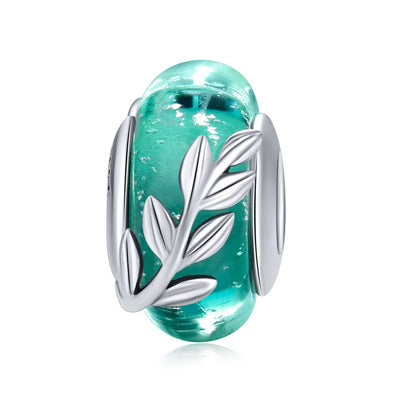 The Green Leaves of Summer 925 Sterling Silver Glass Bead Charm - jolics