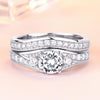 Three Stone Created White Sapphire 925 Sterling Silver Wedding Ring Set - jolics