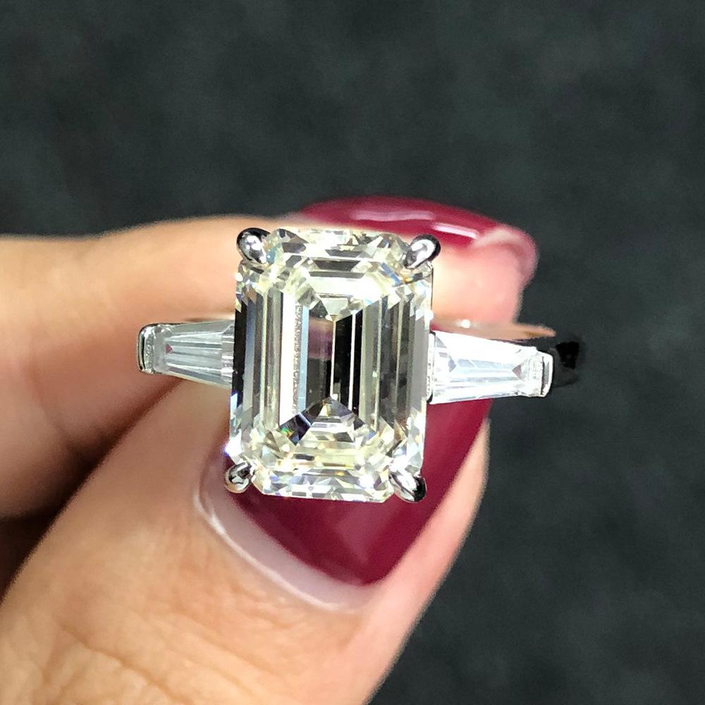 Three Stone Emerald Cut Sterling Silver Ring - jolics