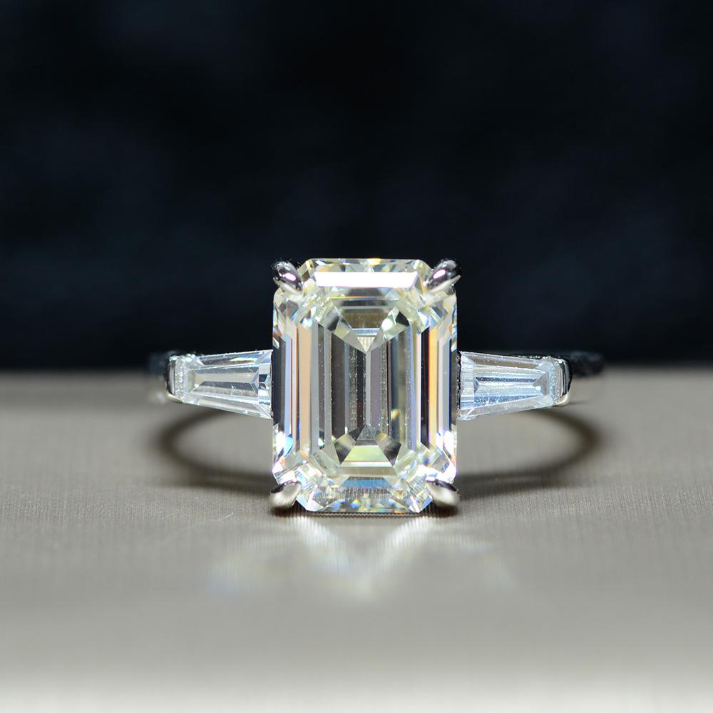 Three Stone Emerald Cut Sterling Silver Ring - jolics