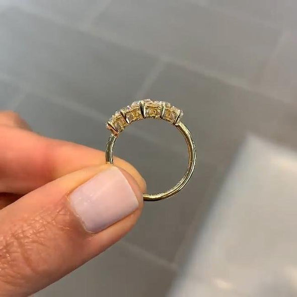 Unique Five-Stone Sterling Yellow Gold Ring - jolics