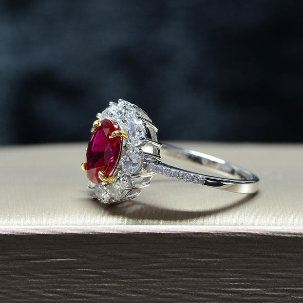 Vintage Ruby Stone Oval Cut 925 Sterling Silver Ring - jolics